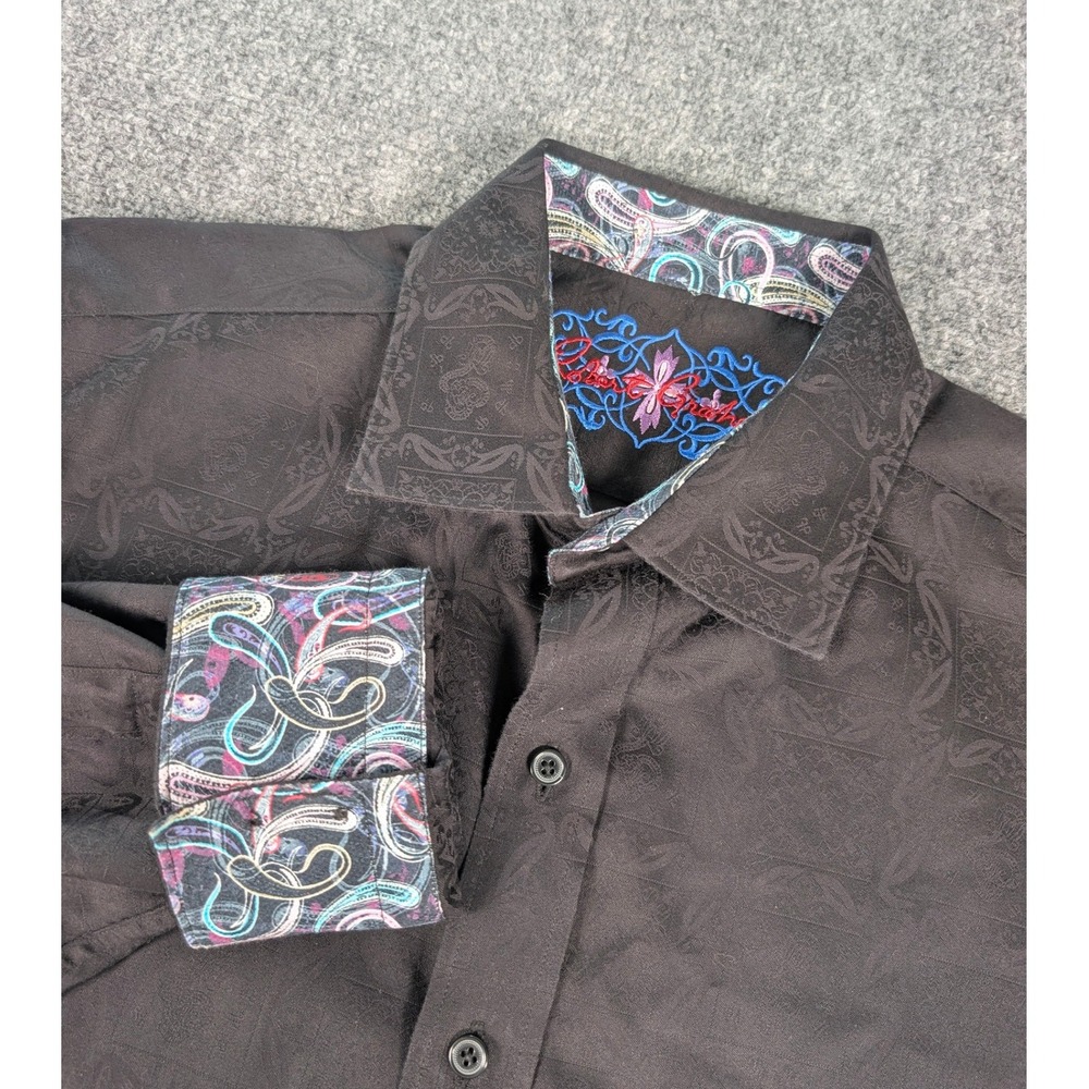 Robert Graham‎ Button Down Shirt Mens Large Black Jacquard Paisley Flip Cuffs
